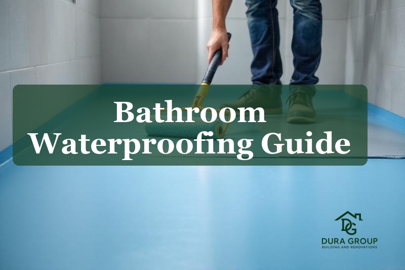 Waterproofing membrane being applied to a bathroom floor before tiling
