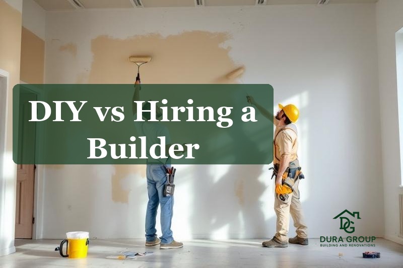 DIY painting compared with professional builder using power tools on a renovation