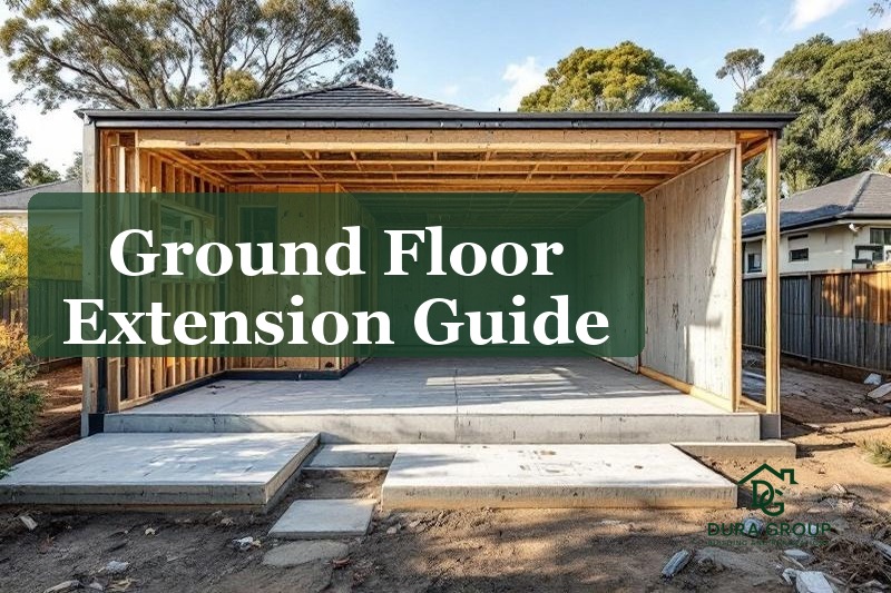 Ground floor extension under construction with timber framing on a Sydney home