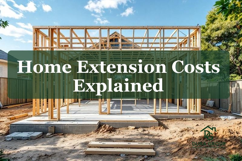 Home extension under construction with steel framing and concrete slab in Sydney