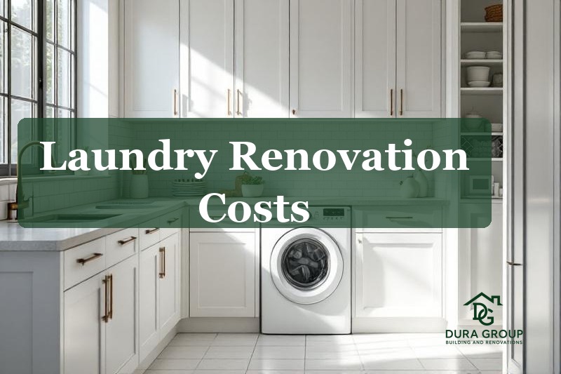 Modern renovated laundry with white cabinetry and front-loader washing machine