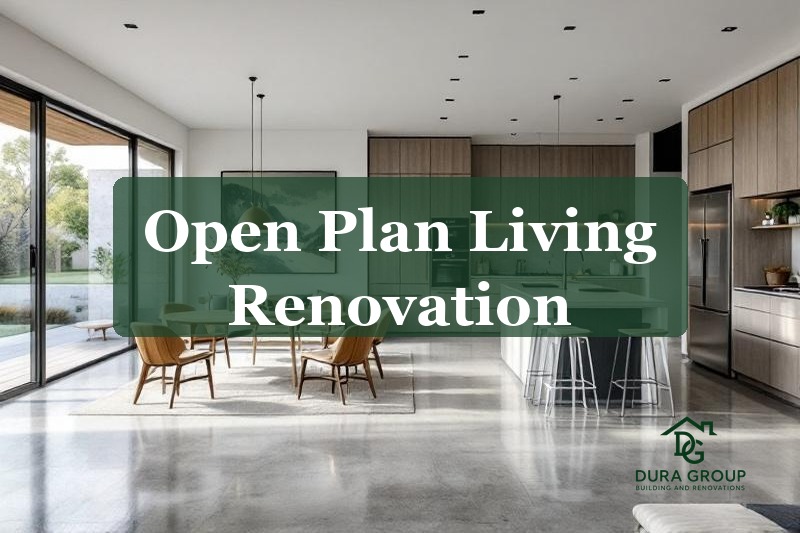 Open plan kitchen dining and living area in a renovated Sydney home