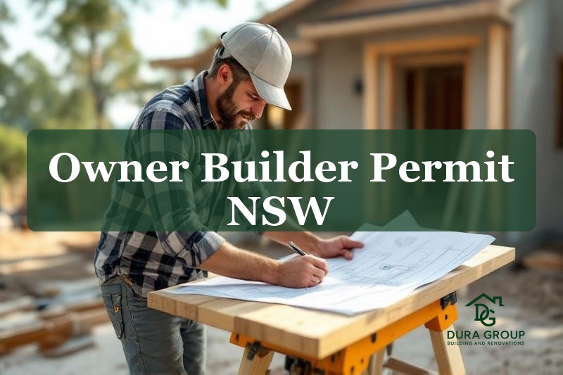 Owner builder reviewing construction plans on a residential building site in NSW
