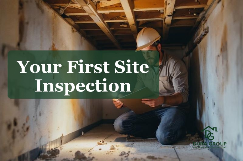 Builder inspecting a home's subfloor and foundations during a site inspection