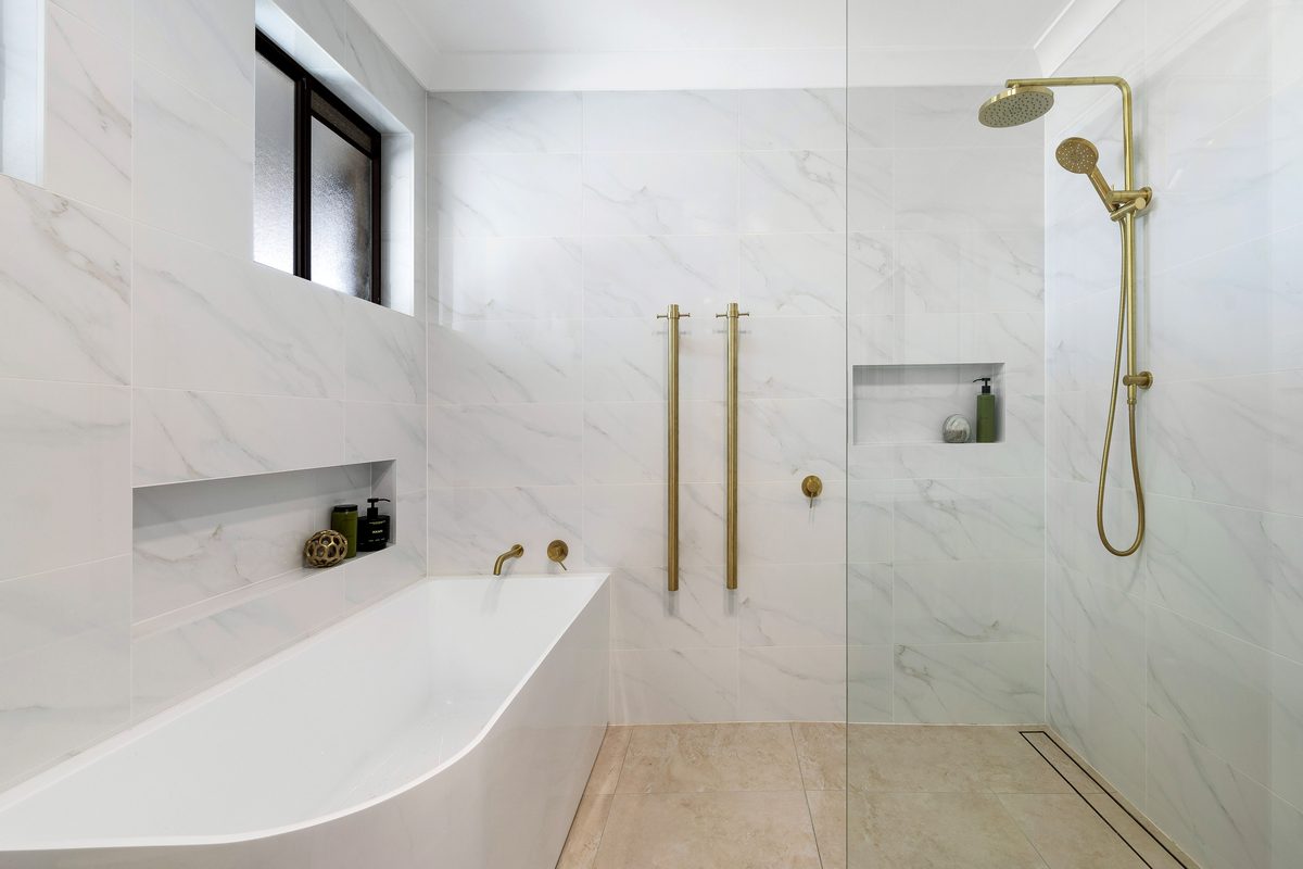 Bathroom renovation with freestanding bath and walk-in shower